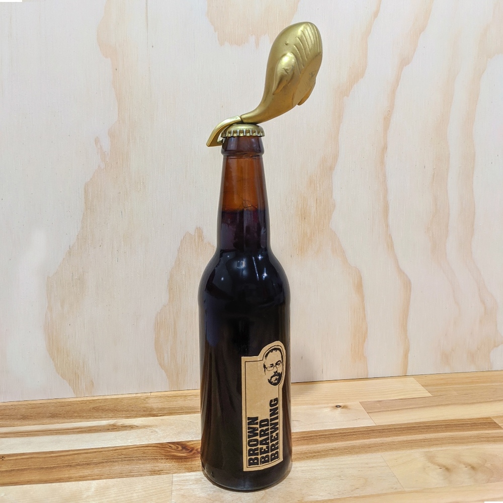 Brassy Brushed Gold Metal Whale Bottle Opener